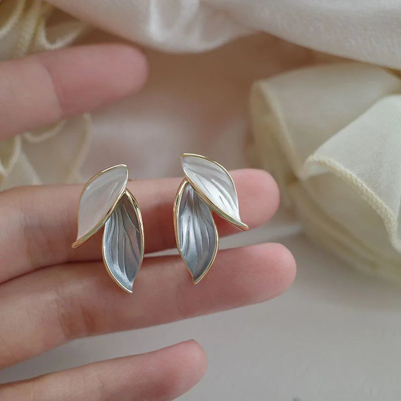 Blue And White Leaf Dangle Earrings