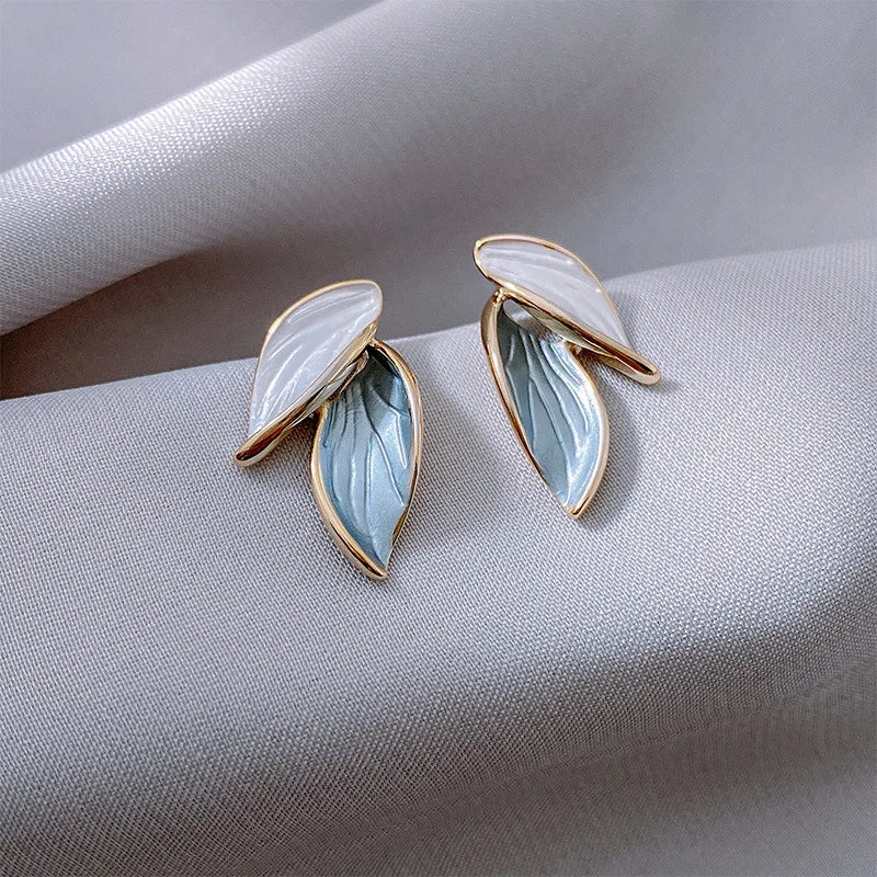 Blue And White Leaf Dangle Earrings