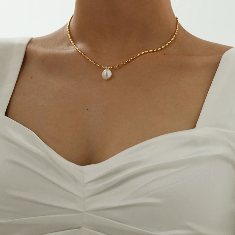 Gold Beads Pearl Necklace