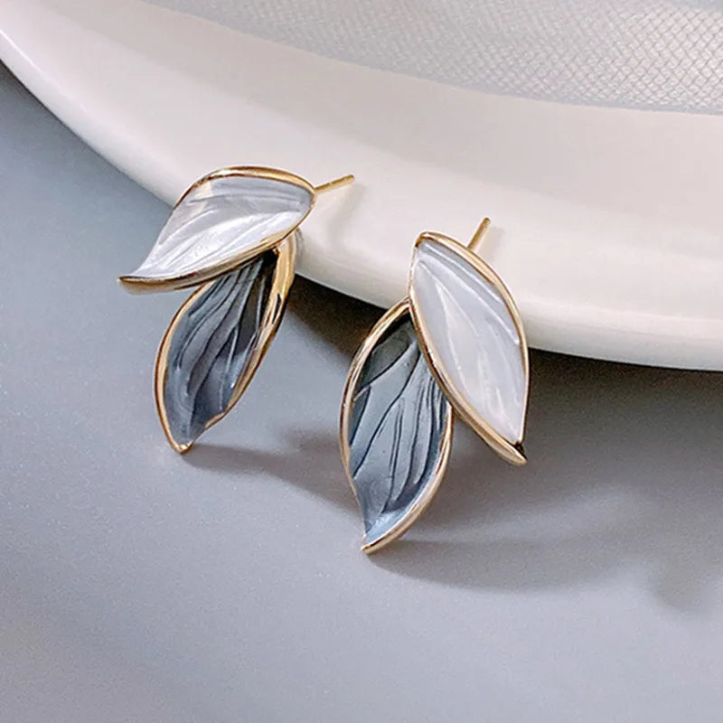 Blue And White Leaf Dangle Earrings