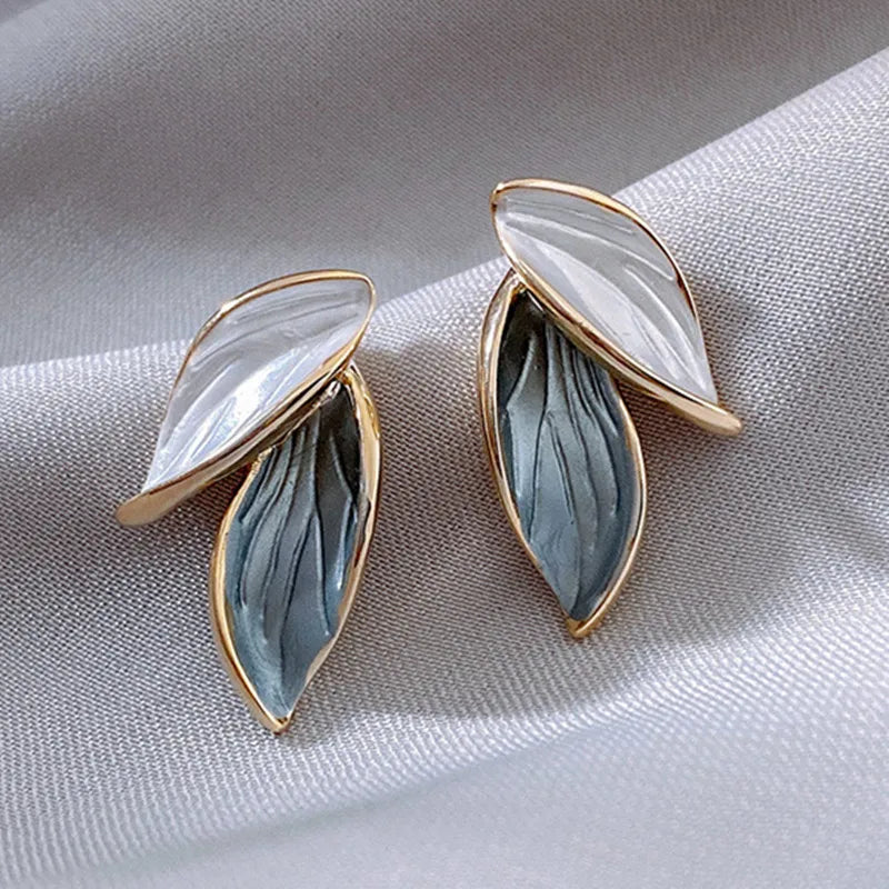 Blue And White Leaf Dangle Earrings