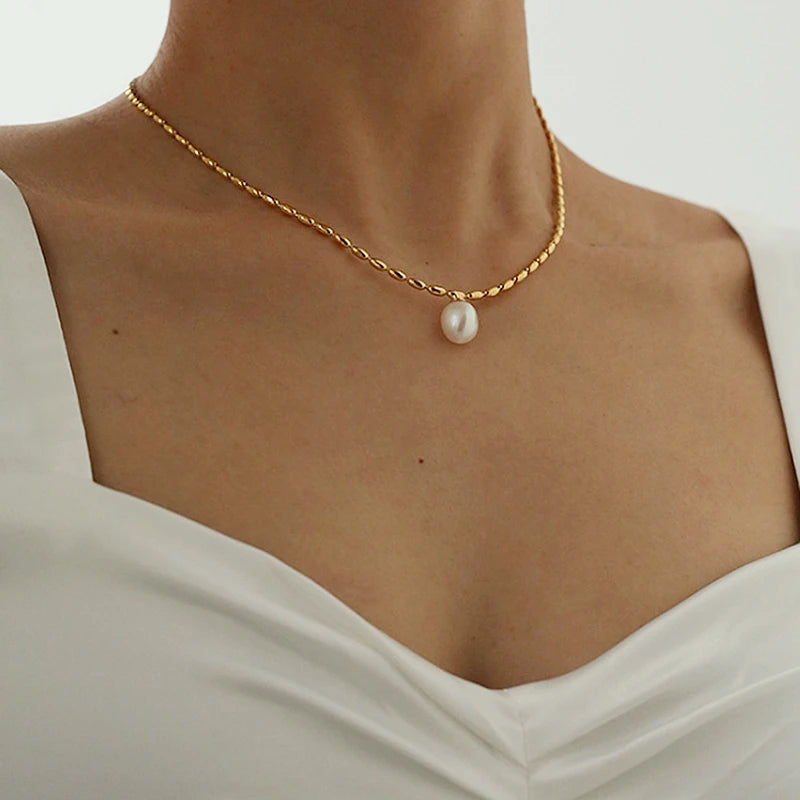 Gold Beads Pearl Necklace