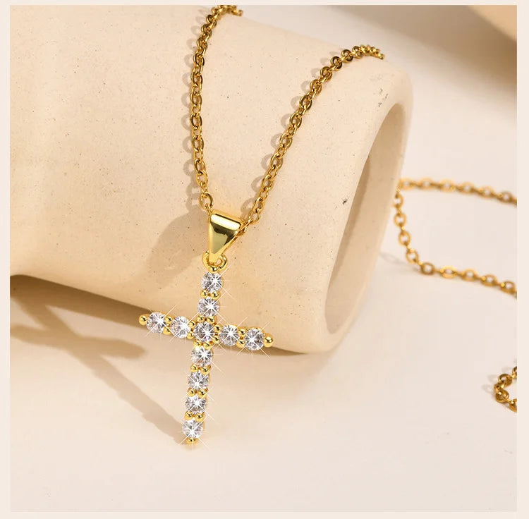 Cubic Zirconia Cross Pendant Necklace