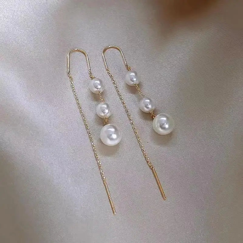 Imitation Pearl Tassel Drop Earrings