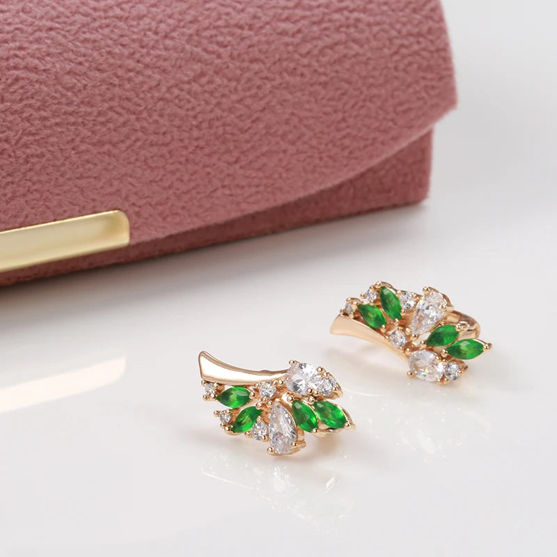 Leaf Shape Green Zircon Earrings