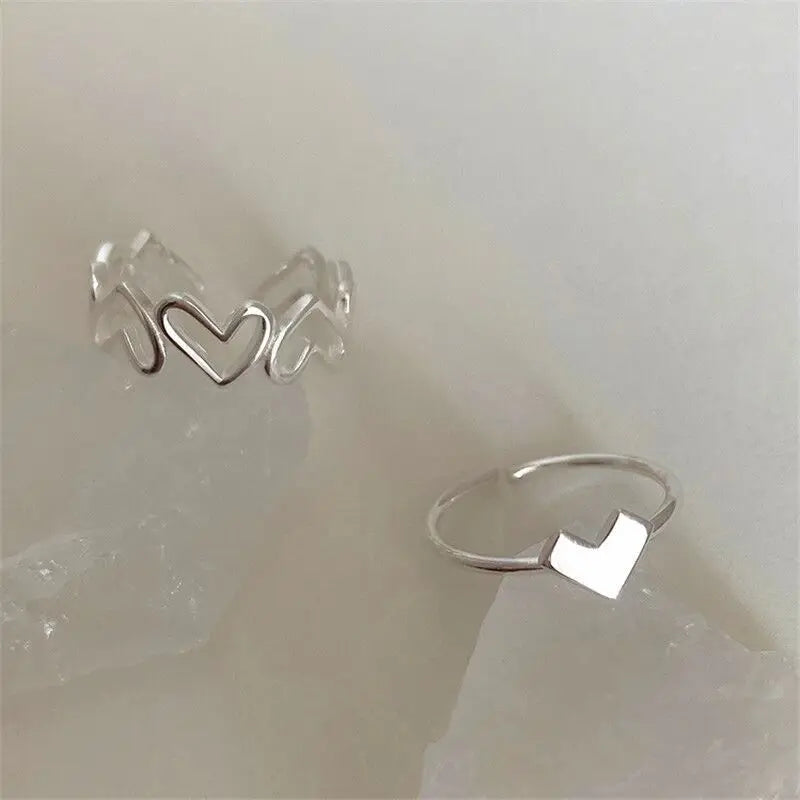 Minimalist Heart Ring Set