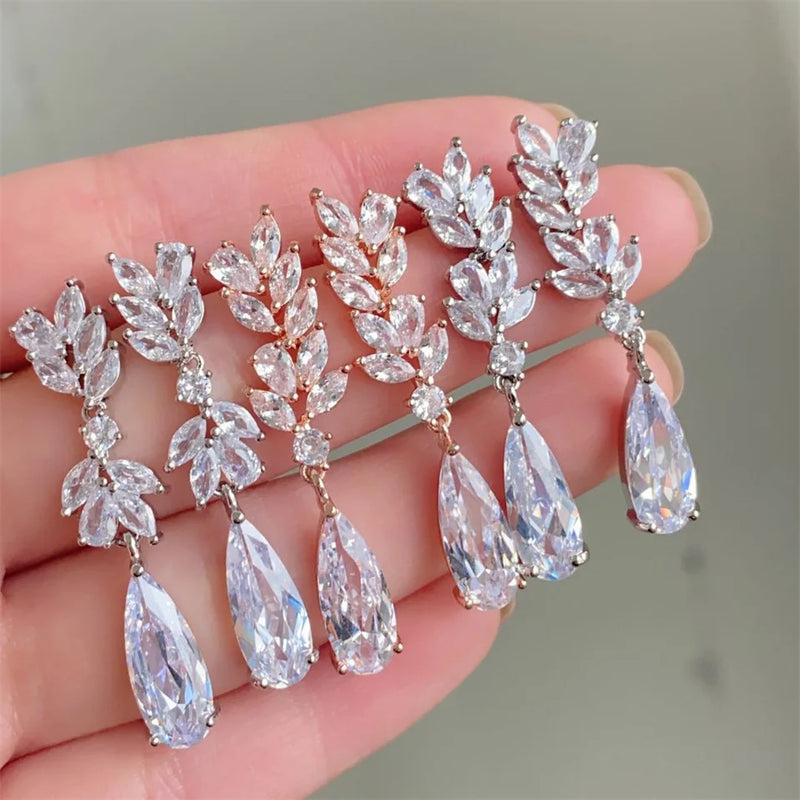 Zircon Leaf Dangle Earrings