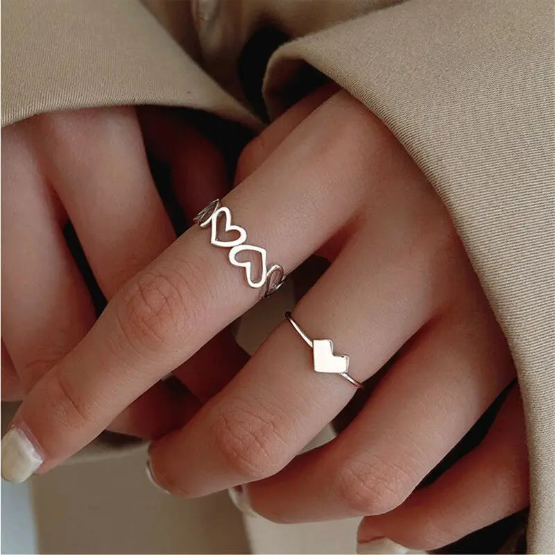 Minimalist Heart Ring Set