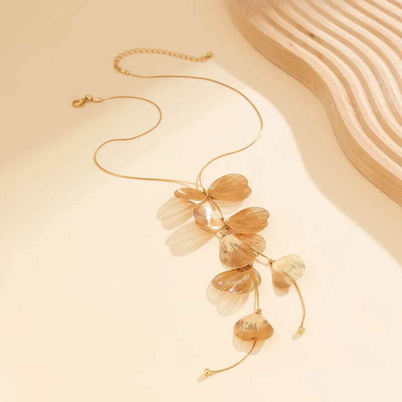 Gold Petal Charm Long Necklace