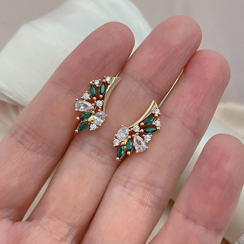 Leaf Shape Green Zircon Earrings