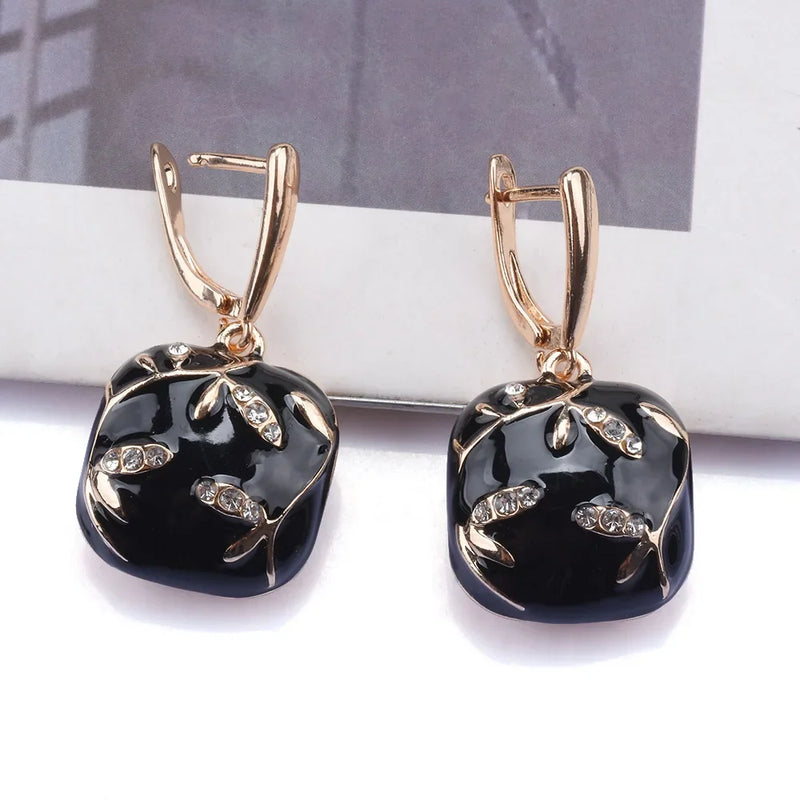 Black Enamel Drip Oil Earrings