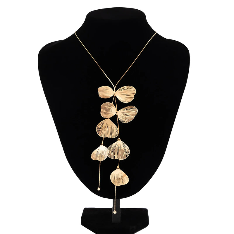 Gold Petal Charm Long Necklace