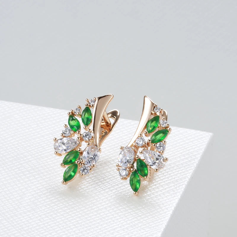 Leaf Shape Green Zircon Earrings