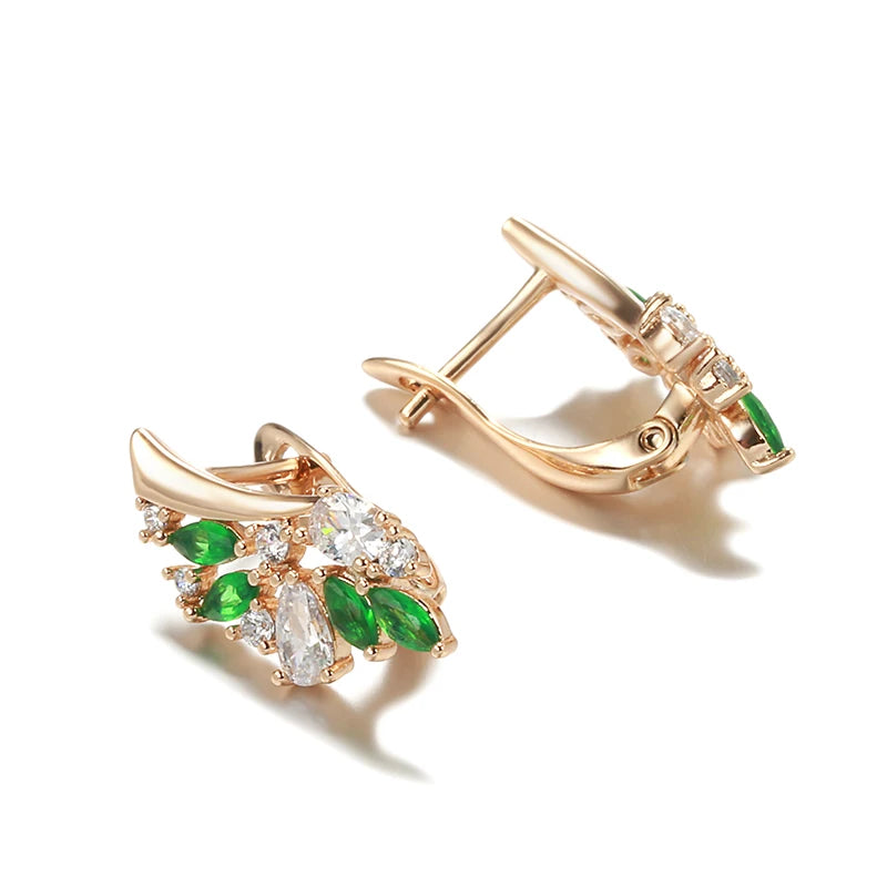 Leaf Shape Green Zircon Earrings