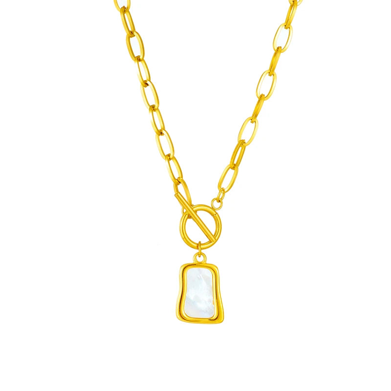 Trapezoidal Pearl Oyster Pendant Necklace